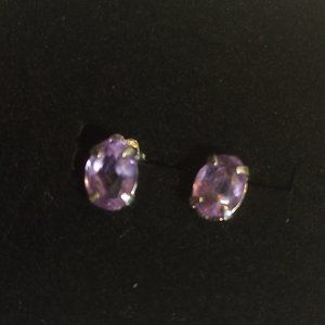 Amethyst Oval Stud Earrings, 925 Sterling Silver, Beautifully Faceted 1/8 Inch